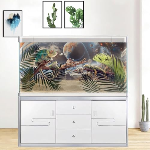 Image of 48X20IN Cosmic Spaceterrarium Background, Cool Parallel Space Themed Aquarium Reptile Habitat Background, Aquarium Background with 10EVA Double-Sided Tape