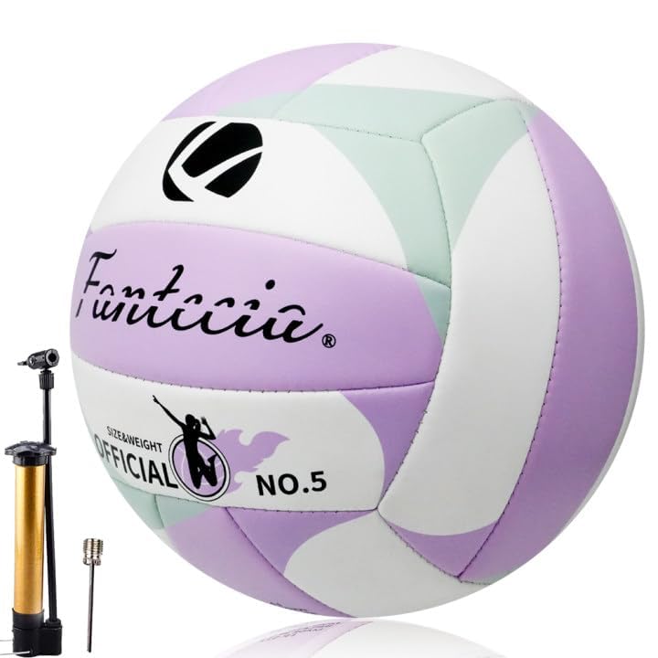 Volleyball Size 5 with Air Pump, Soft Leather Beach Volleyball (for Outdoor and Indoor Use), Volleyball Gift for Girls, Teenagers, Youth, and Adults