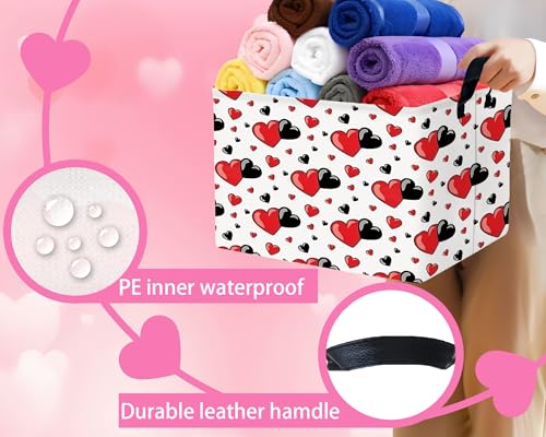 Image of Valentines Day Basket for Kids Heart Shaped Empty Storage Bins for Gifts with Handles Room Decor (Red Black Double Love)