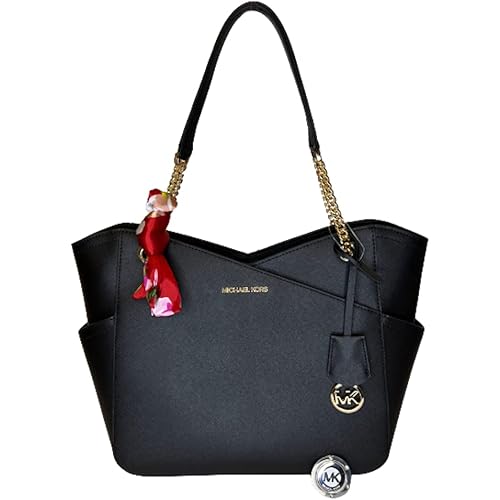 Michael Kors Women's Jet Set Travel Large Chain Shoulder Bag (Large, Black/Gold)