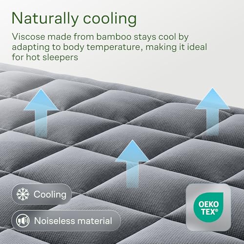 Image of Niagara Ultra Soft Queen RV Size Mattress Topper - Viscose Made from Bamboo Pillow Top Mattress Pad for Back Pain Relief - Naturally Cooling for Hot Sleepers, Gray