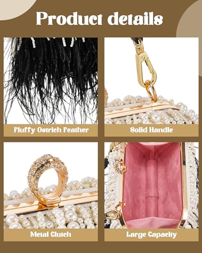 Image of Tessco for you Ostrich Feather Purse for Women | Sewn with Natural Ostrich Feather,Exquisite for Small Items, Fit for All Kinds of Grand Parties, A Ideal Gift for Partners