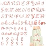 Jspupifip 64pcs Rose Gold Acrylic Cake Topper, Glitter Numbers & Alphabet Decor, Personalized Cake Picks for Anniversary, Baby Shower, Wedding Party Supplies