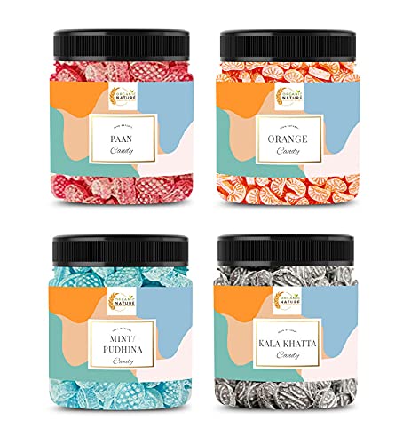 Organic Nature Paan Candy, Orange Candy, Mint Pudina Candy and Kala Khata Candy Each Contain 250 Gm Jar Pack Total 1 Kg