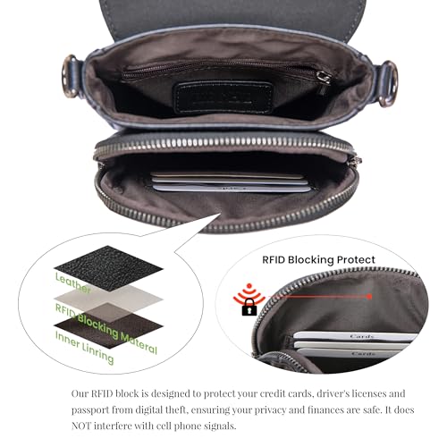 Image of HESHE Small Leather Crossbody Bag for Women RFID Phone Purse with Card Slot | Anti Theft,Genine Leather,Wide Adjustable Strap,Multi-Pocket Fits 6.9 inch Phone Trendy Shoulder Cross Body Bag for Daily,Travel