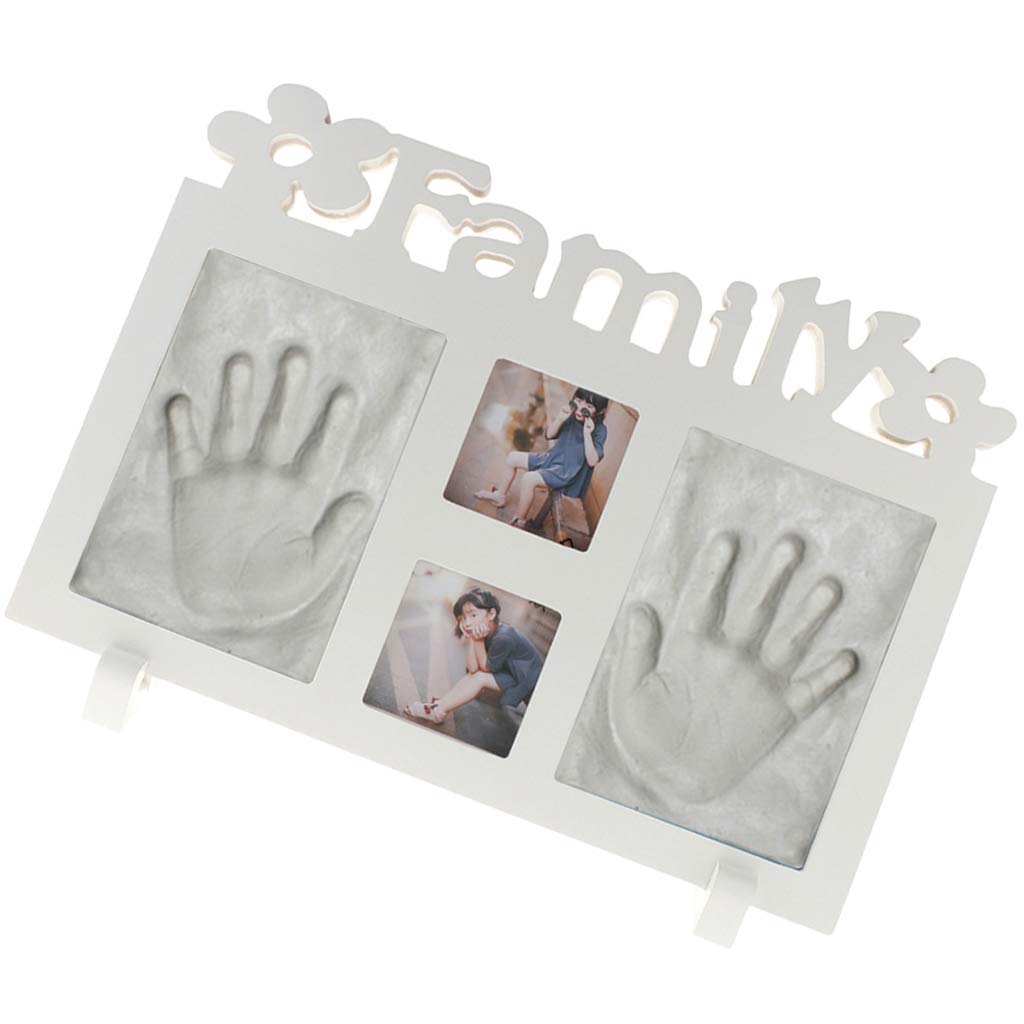 Cornice per foto con impronta delle mani, regalo per baby shower (argilla bianca)