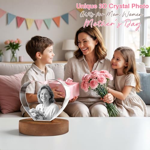 3D Crystal Photo, Gifts for Mom Wife Women with Gift Box and Wood Base - Image 2