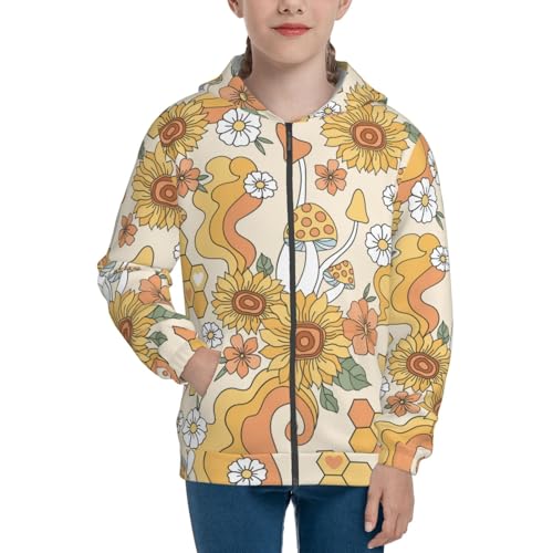 Groovy Hippie Flower Mushrooms Kid Hoodies Boys Zip Up Sweatshirts Girls Pullover with Pocket3