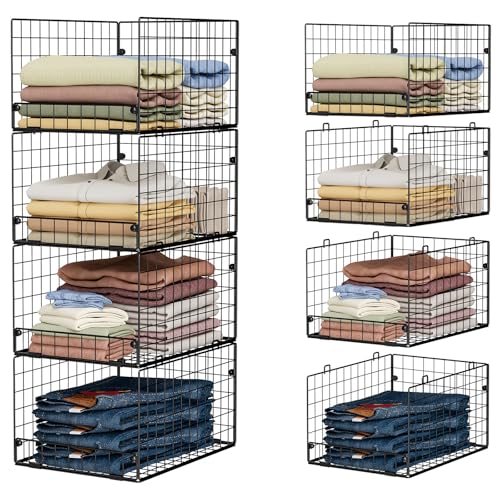 Image of 4-Tier Stackable Closet Organizers and Storage Shelves, Foldable Closet Shelf Organizer System, Stackable Storage Bins Drawers for Closet Organizer System, Black(Patent 30022416, 15.7 inchx11.8 inchx34.64 inch)
