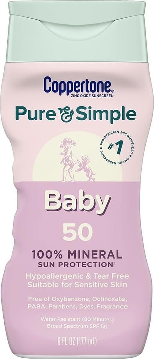 Coppertone Pure & Simple bambino SPF 50 crema solare, Lacrima libero, resistente all'acqua, # 1 Pediatra consigliato di marca, Plus 100% vegetali naturali, 6 Ounce
