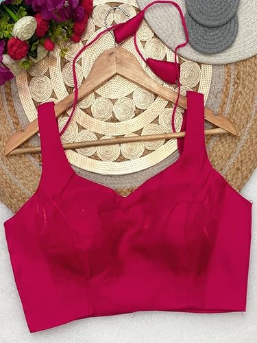 Image of TRENDMALLS Women's Fandy Satin Silk Blouse Sweetheart Neck Sleeveless Saree Blouse Choli Stylish Saree Blouse Ready to Wear