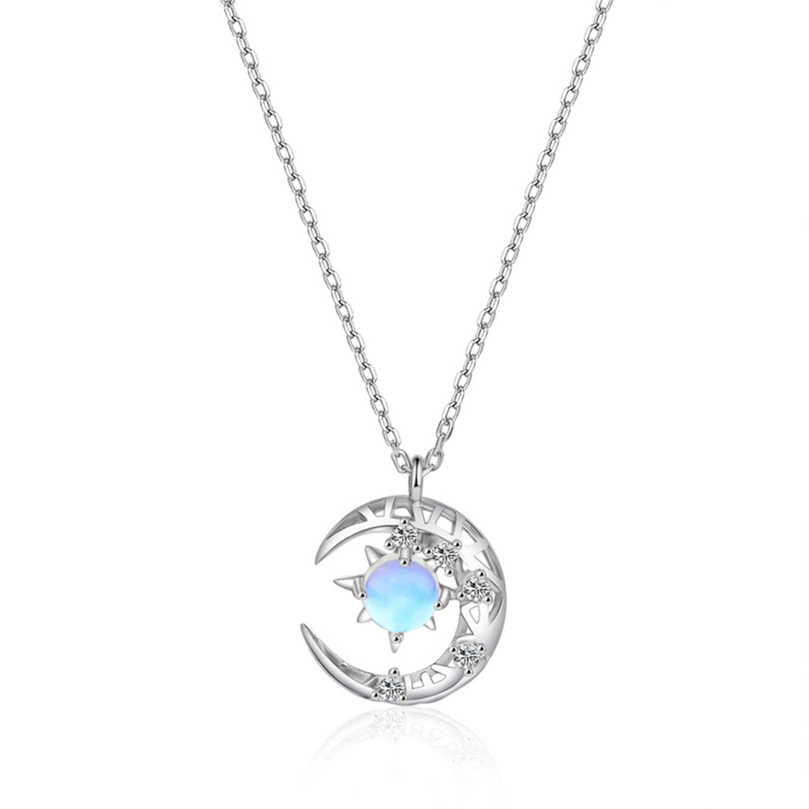 llyish925 Sterling Silver Jewelry with18K White Gold Plated Moon and Star Pendant Necklace Mother's Day, Valentine's Day Jewelry Gifts for Women with Jewelry Box.