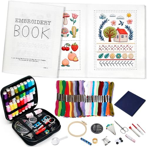 Embroidery Stitch Book Kit, 86PCS Sewing Tool and 170 Patterns Embroidery Book, Complete Embroidery Kit for Beginners Embroidery Lovers