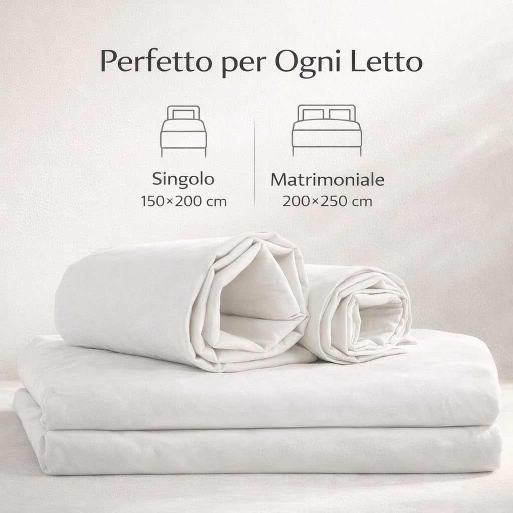 Corredocasa Copripiumino Matrimoniale e Singolo in Microfibra, Made in Italy – Set Copri Piumino Bianco con Sacco per Piumone e Federe (Una Piazza 150X200 cm)