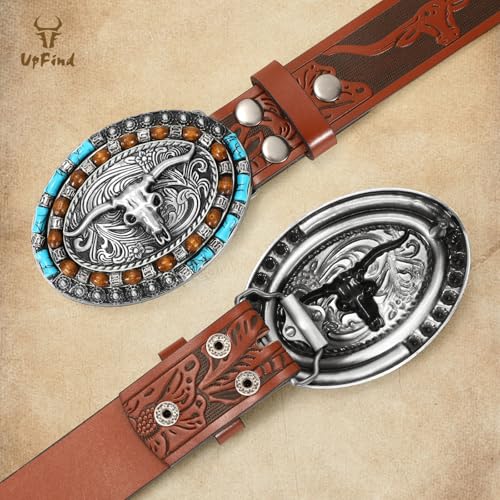 Western Leather Belt Cowboy Belt with Turquoise Buckle for Men Women Western Embossed Leather Belt for Jeans2