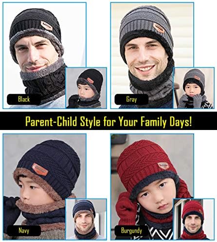 Gisdanchz Kids Warm Knitted Hat Scarf and Gloves 3-in-1 Set - Stretch Fit, Lined with Fuzzy Fleece Fluff