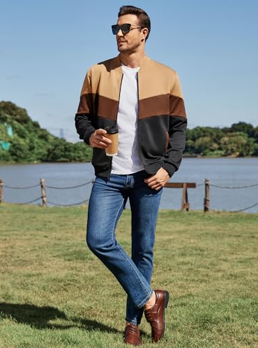Image of Men's Lightweight Varsity Jacket Casual Bomber Jacket Stylish Color Block Coat