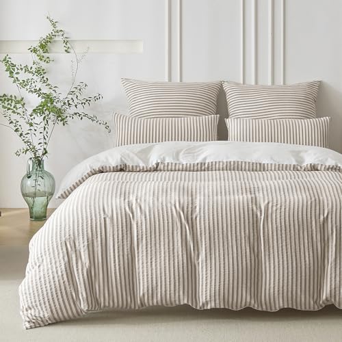 SOULFUL Bettwäsche 135x200 Baumwolle Gestreift, Jacquard Gewaschene...