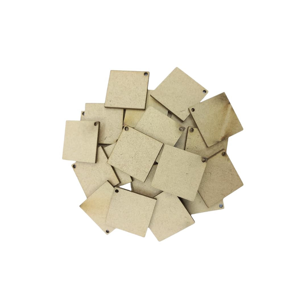 R H Lifestyle MDF Board with Hole MDF Boards for Art and Craft Small MDF Boards for Painting Lippan Art Board Wooden Coasters Wooden Keychain MDF Cutout (Pack of 20 Pcs, Square)-image-1