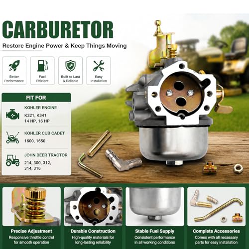 Carburetor for Kohler K341 K321 14 HP 16 HP K-Series Engine Kohler Cub Cadet 1600 1650, Compatible with John Deere Tractors 214, 300, 312, 314, 316 Replace Kohler Model: 45-053-55 by YJLSDZ - Image 2