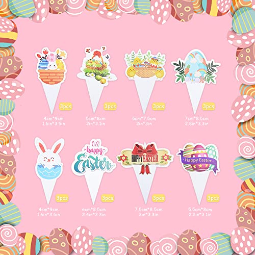 48 Pcs Easter Cupcake Toppers And Wrappers, Easter Party Decorations, Colorful Cupcake Liners, Bunny Chicks Easter Egg Cake Decoration Toppers For Kids Birthday Party Easter Party Supplies #TOP4