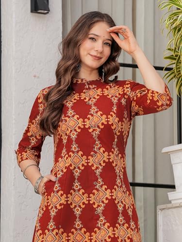 Image of rytras Women Pure Cotton Printed A-Line Kurta Sets with Palazzos|Kurti Set for Woman|Cord Set for Women Cotton