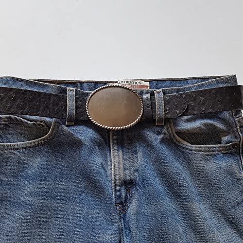 1.5" Ostrich Print Belt with Roller Buckle (M/L, Black(Western Oval))2