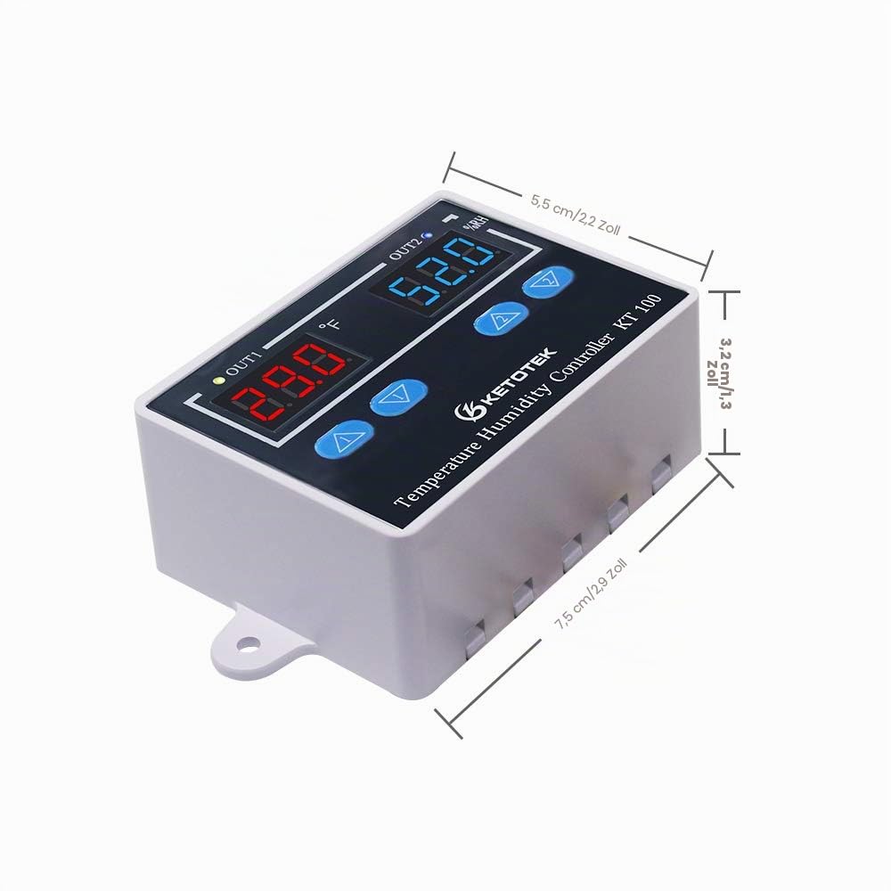 KETOTEK Digitaler Temperatur Feuchtigkeit Regler 230V Temperaturschalter mit fühler, Feuchtigkeitsregler Temperaturregler Luftfeuchtigkeitsregler 220V, Hygrostat Schalter Inkubator Pilz