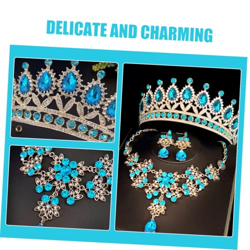Conjunto de joyería nupcial azul con collar y pendientes infantiles 7