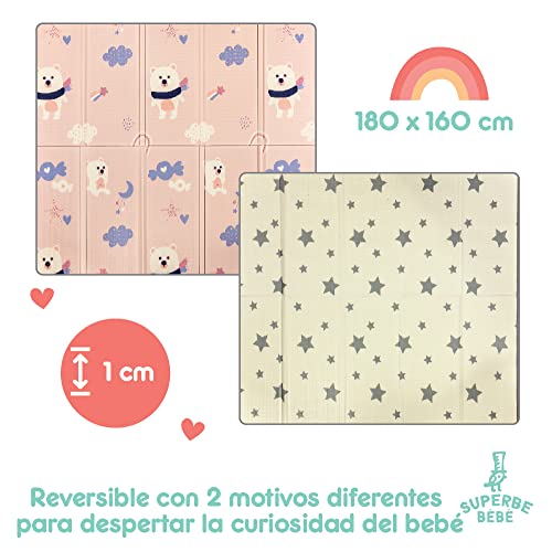 Baby Speelmat 160x180x1cm XXL Omkeerbare Foam Vloermat - Baby Speeltapijt - Zintuiglijke Ontwikkeling Speelkleed Cadeau Schatje (C) - Afbeelding 4