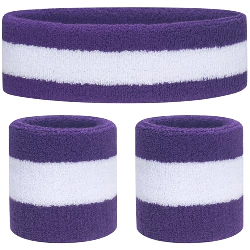 Image of ONUPGO Sweatband Set Sports Headband Wristband Set Sweatbands Terry Cloth Wristband Wrist Sweatband Headbands Moisture Wicking Sweat Absorbing Head Band