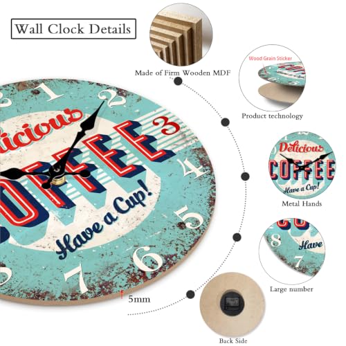 Image of XFM Vintage Coffee Bar Wall Clock14 Inch Silent Blue