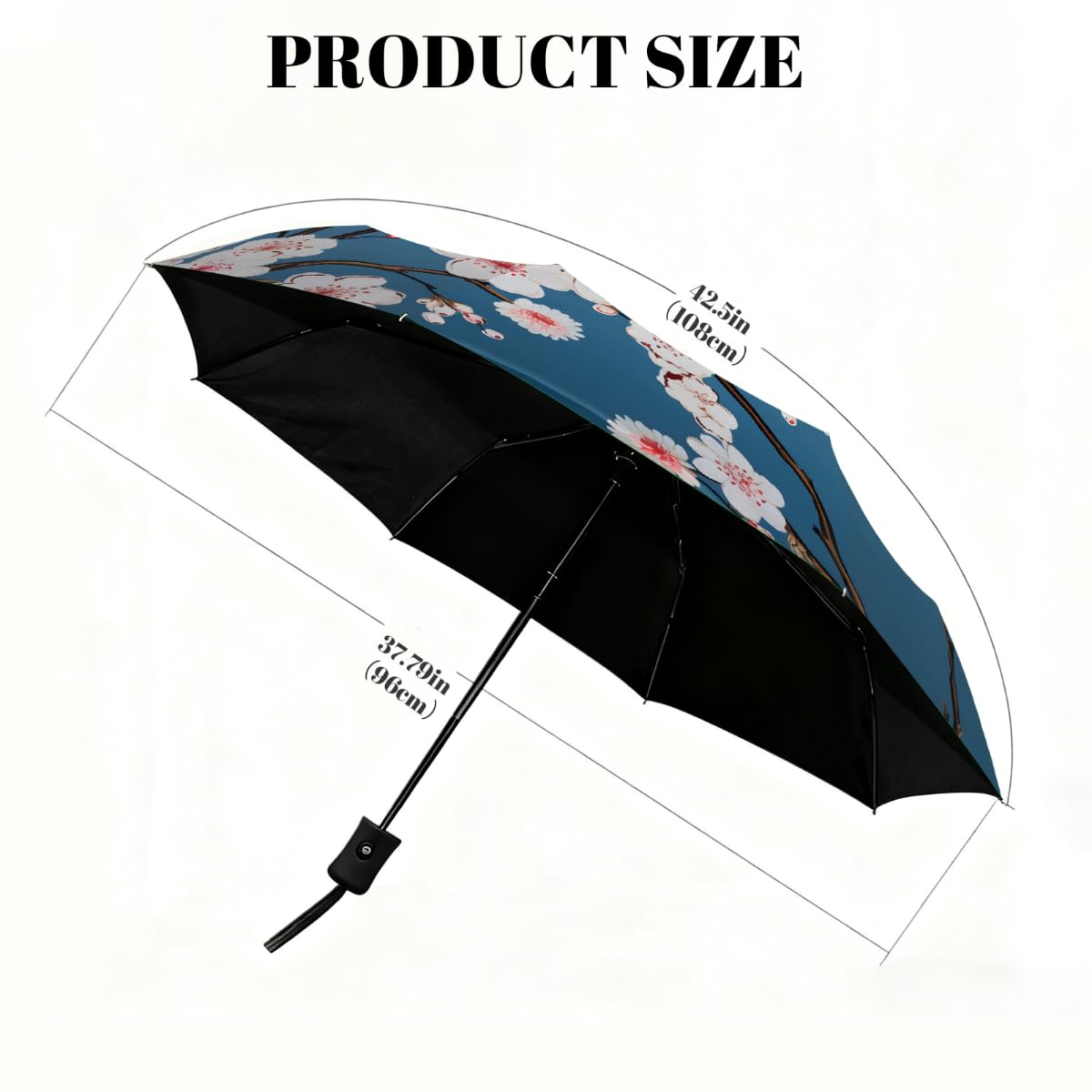 Ombrello pieghevole da viaggio con fiori di ciliegio giapponese retrò ombrello compatto antivento impermeabile con protezione UV rivestimento nero leggero 8 stecche portatile per pioggia sole