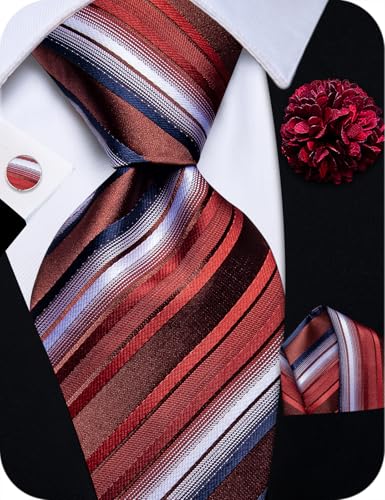 Image of YourTies Striped Plaid Ties for Men Silk Formal Necktie Set | 3.15 inch(8cm) Woven Jacquard Mens Ties with Necktie Pocket Square Cufflink Tie Clip Lapel Pin for Wedding Business Party