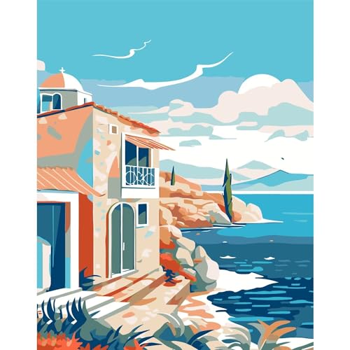 UNIQUORS Pintura por números Paisaje Adulto, Pintura Pintada a Mano Mar Naturaleza, Pintura al Óleo Abstracta Mar con 3 Pinceles, Pintura Acrílica, 40 x 50 cm (sin marco)