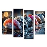 islandburner Cuadro sobre lienzo para pared de sushi creativo para amantes de la comida y sushi - 4 piezas