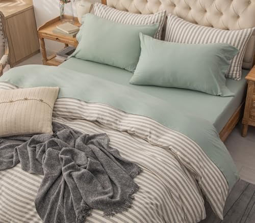 PURE ERA Jersey Knit 4pc Bed Sheet Set 100% T-Shirt Cotton Super Soft Comfy Breathable Fits Mattress Up to 20" Extra Deep Pocket (Solid Sage Green, Cal King)