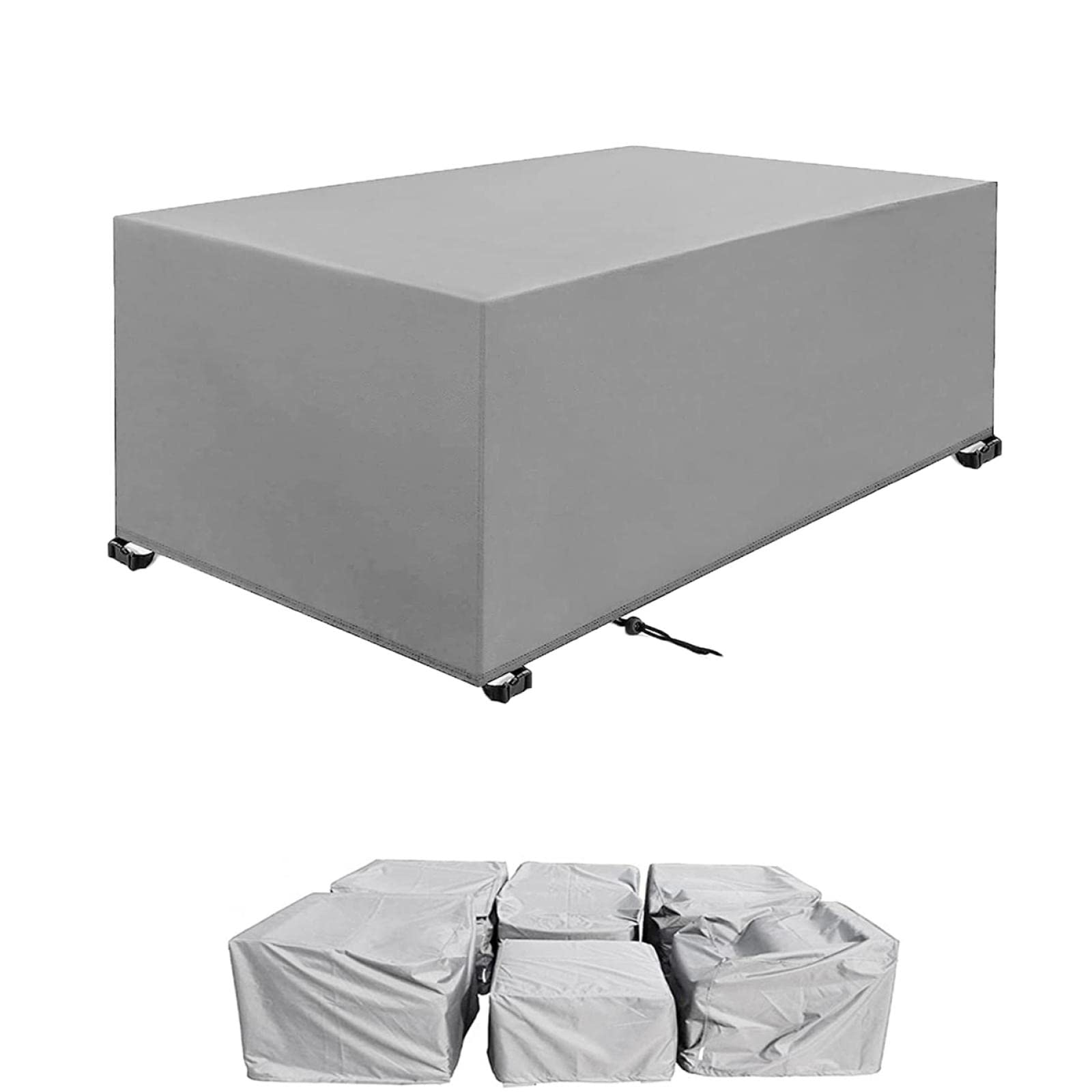 Abdeckung für Gartenmöbel,400x200x100cm Silber grau Rechteckig Gartenmöbel Schwerlast 420D Oxford Schutzhülle Schnallen und Spannkordel für alle Jahreszeiten Wasserdicht nti-UV Schutzhülle