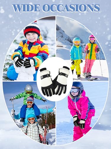 Image of SATINIOR 2 Pairs Kids Waterproof Winter Snow Gloves Ski Gloves for Boy Girl Outdoor Warm Thickening Snowboard