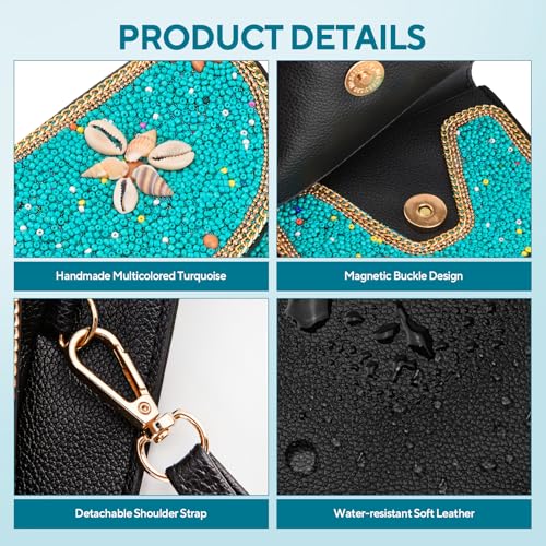Image of Small Beaded Crossbody Bag for Women, Boho Cell Phone Shoulder Purse Wallet with Handcrafted Colorful Beads