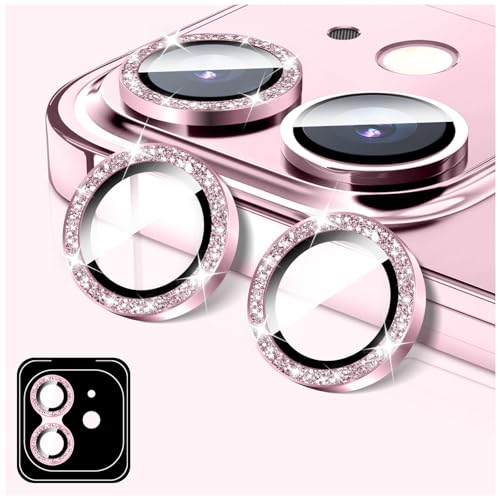 LucBuy Camera Lens Protector Compatible for iPhone 16e, Glitter 9H Tempered Glass Camera Cover Film Stickers, Automatic-Alignment Individual Metal Rings Shiny Phone Accessories