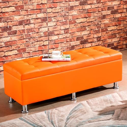 Panca Contenitore Rettangolare, Panca per Scarpe da Ingresso, poggiapiedi Imbottito in Similpelle, Pouf Contenitore, panche Moderne per Soggiorno, Camera da Letto, Baule portaogget