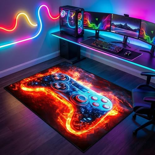 Gamer Room Rug for Boys - Gamer Rug Gamer Room Carpet for Teens Room Video Game Pattern Bedroom Carpet for Kids Gamepad Controller Mat for Bedroom 2.5x4 Feet