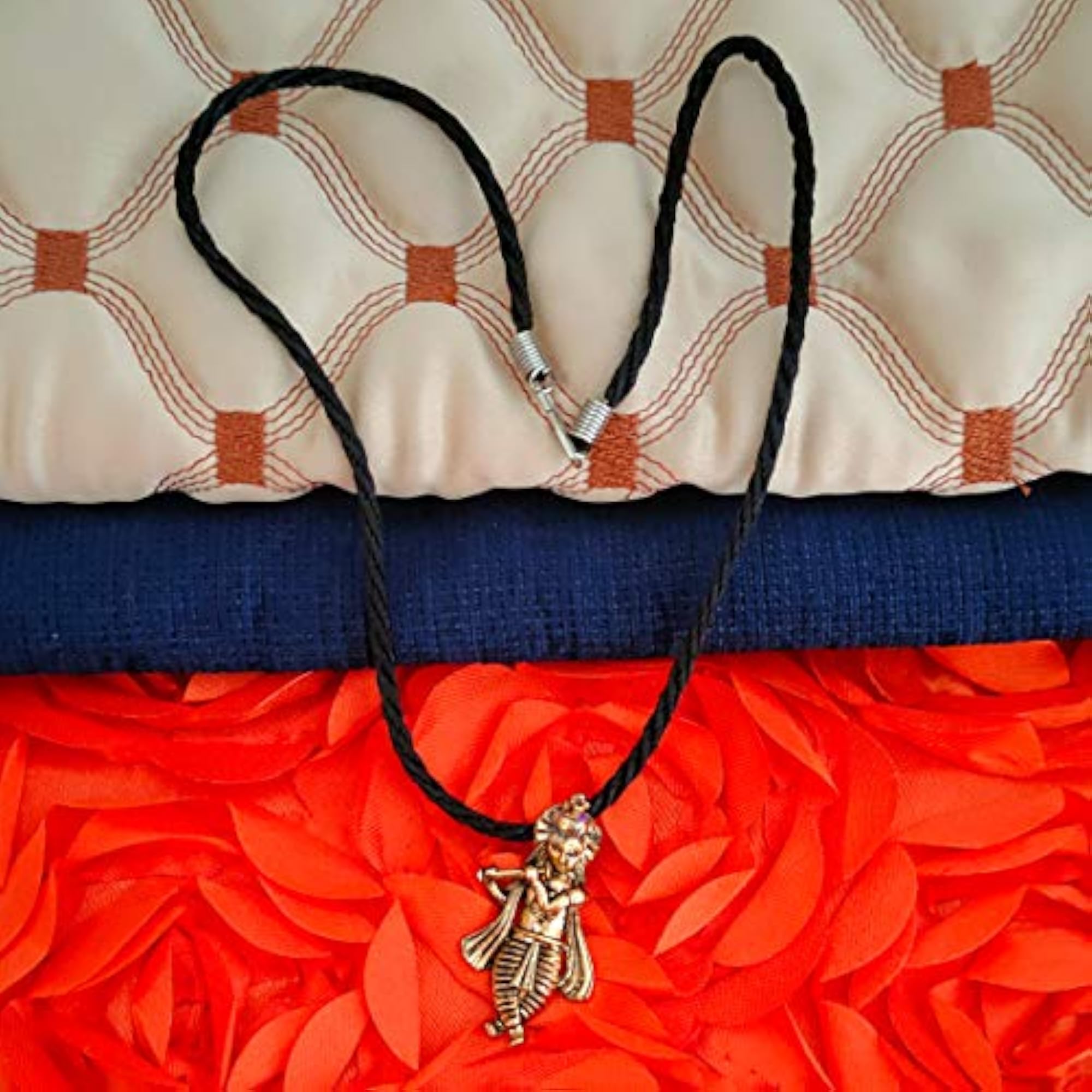 Gold Brass Lord Krishna Locket Chain, Religious Pendant