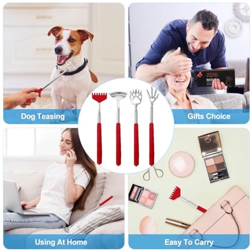 Image of 4 Pcs Different Back Scratcher Extendable Back Massager Tool with 吃, Metal Portable Telescoping Back Scratcher with Beautiful Box, Gifts for Men Women Stocking Stuffers (Red)