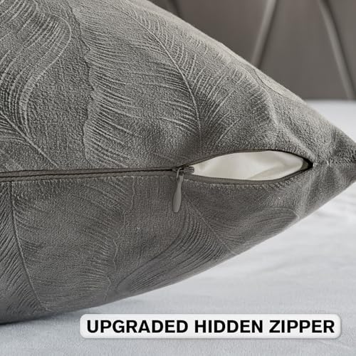 Image of FUTEI Pack of 2 Velvet Throw Pillow Covers 12x20 Inch Soft Embossed Leaf-Relief Textured Decorative Lumbar Pillowcases Modern Natural Farmhouse Accent for Couch Bed Living Room, Dark Grey