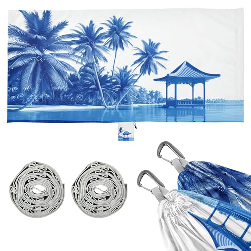 Takiito Landscape of Beach Hammock 330 lb Capacity Travel Camping Hammock with Tree Straps, Portable Lightweight for Outdoor Beach Backpacking Backyard Patio