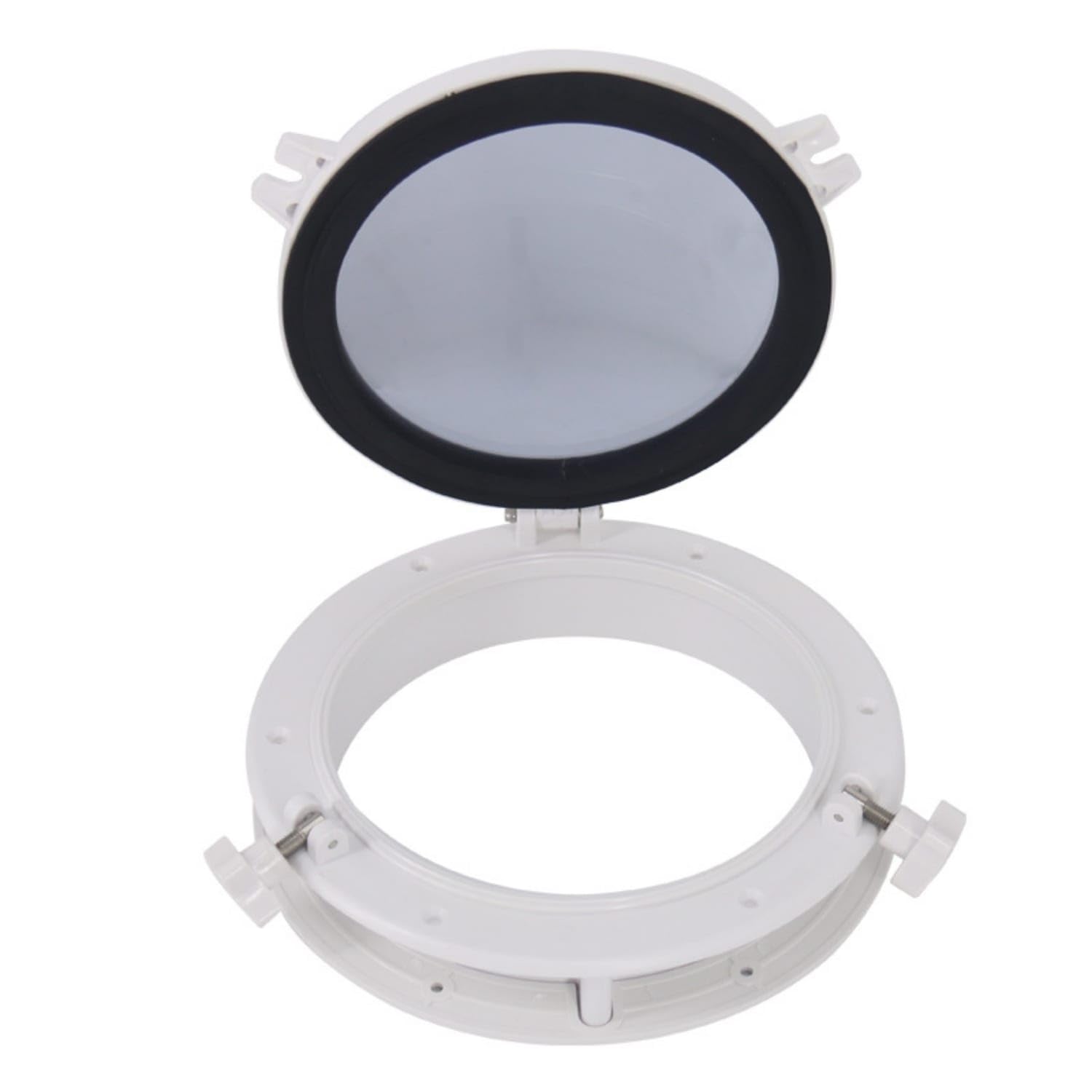 Tinted Porthole Window with Hinged Lid Marine-Grade Round Boat Window Waterproof Round Opening Portlight Weatherproof for RV Owners, Boats, Yachts, RVs, Cabins, White, L-image-27