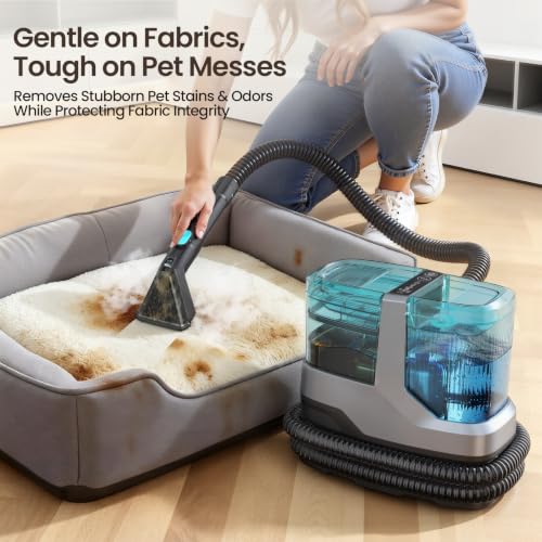 Image of Portable Steam Carpet Cleaner, 203F High Temp Steam & 18,000Pa Suction, Deep Stain & Odor Removal, Spot Cleaner for Pets, Kids, Home Upholstery, Stairs & Car Detailing