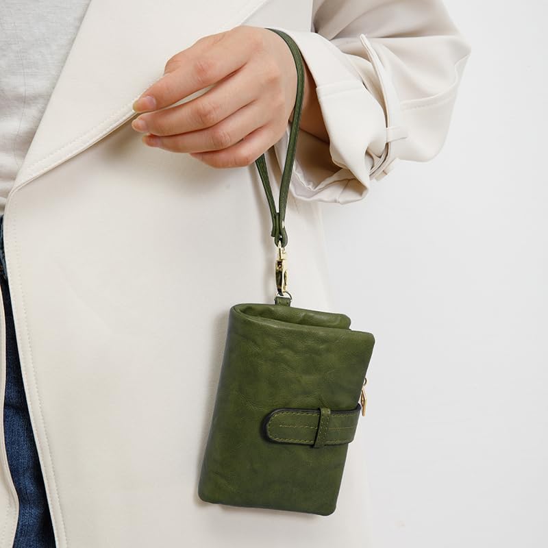 Wallets for Women Small Leather Rfid Ladies Wallets Bifold Medium Billfolds for Women Compact Trifold Wristlet with Wrist Strap Coin purse Card holder (Green) - Image 5